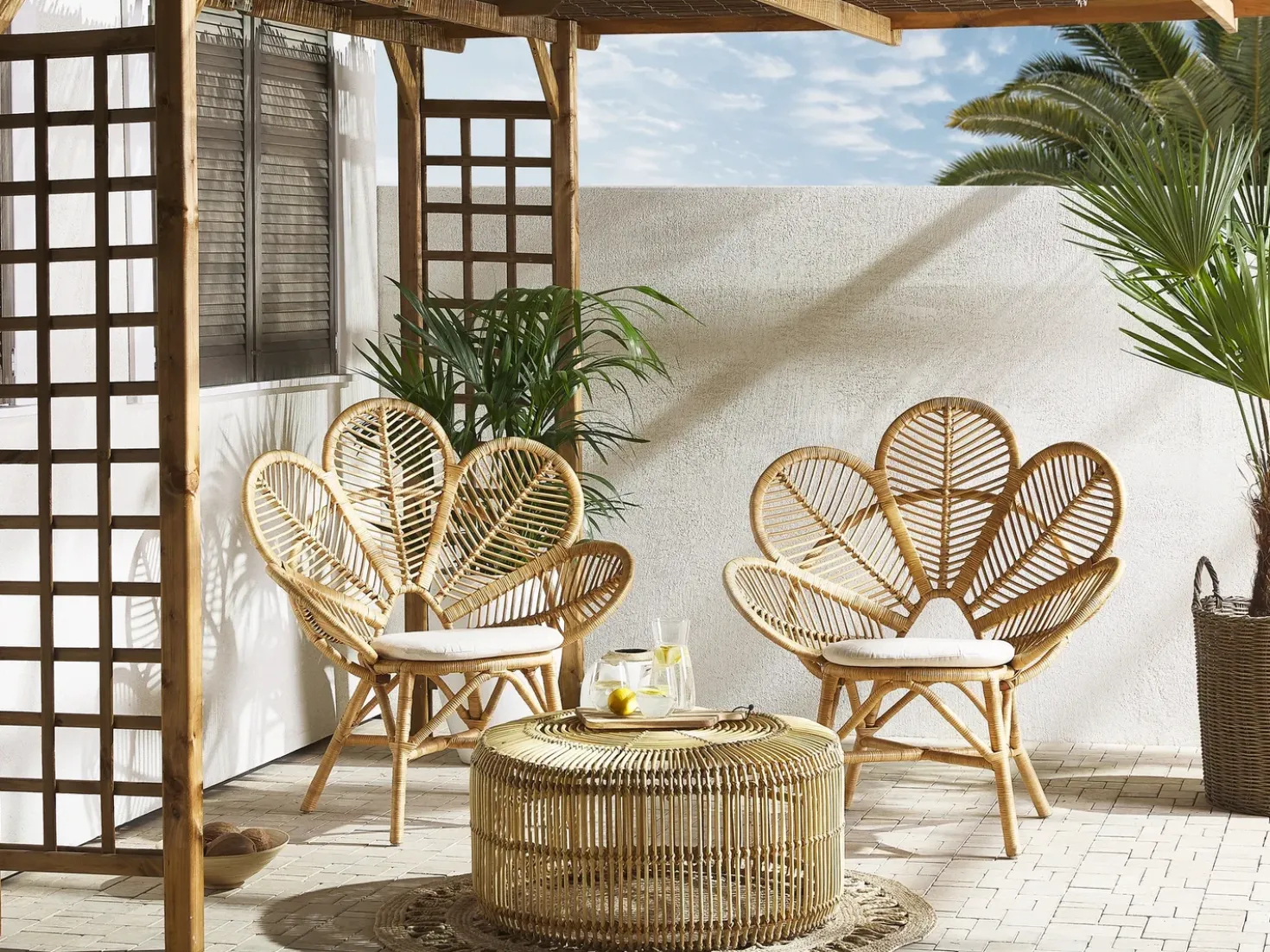 Set bistrot con cuscini FLORENTINE / LIMNI Rattan Beige