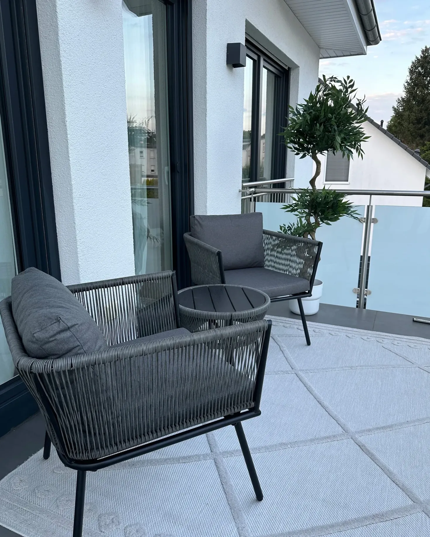 Set bistrot con cuscini GARGANO Rattan sintetico (PE) Grigio
