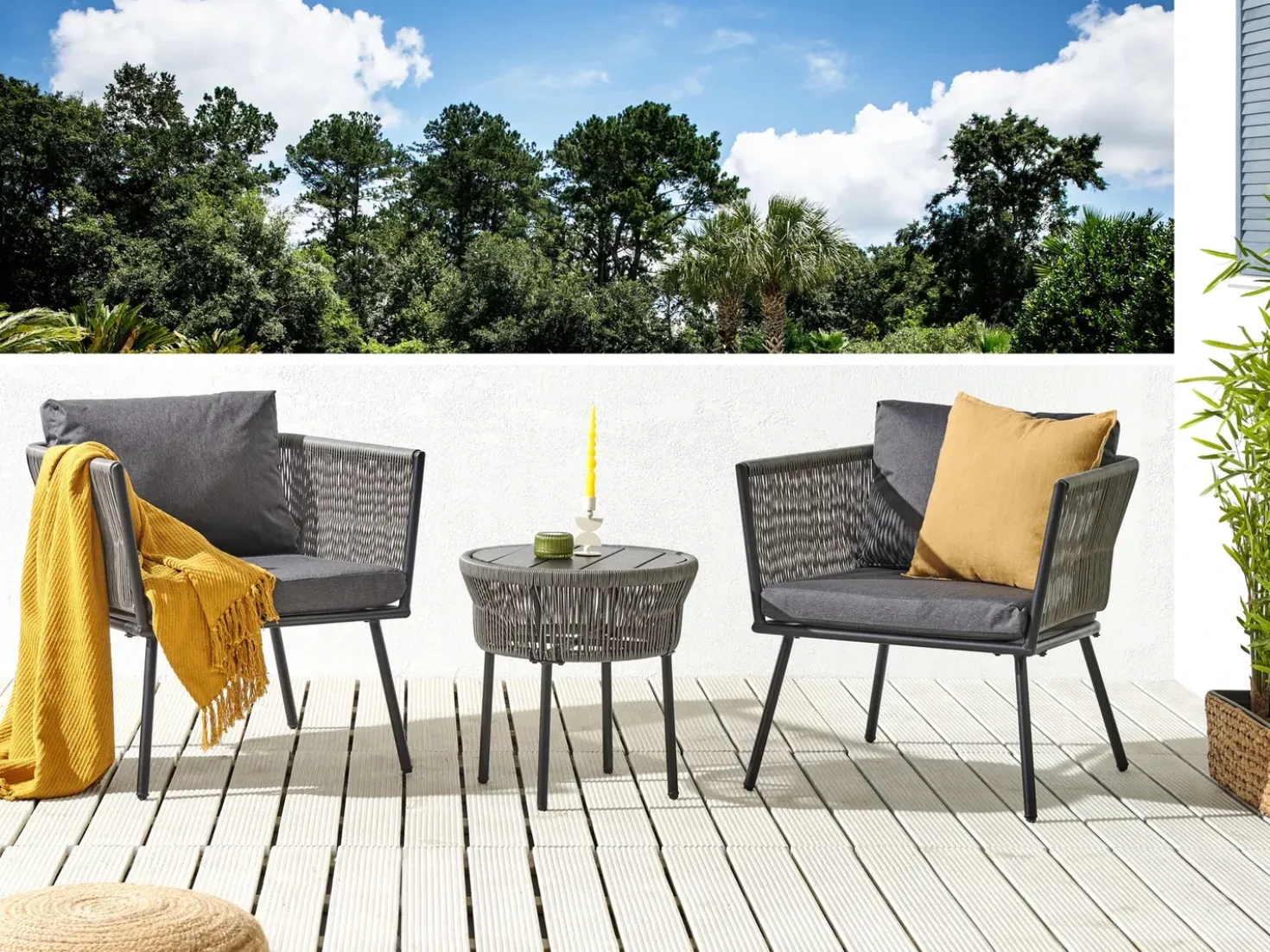 Set bistrot con cuscini GARGANO Rattan sintetico (PE) Grigio