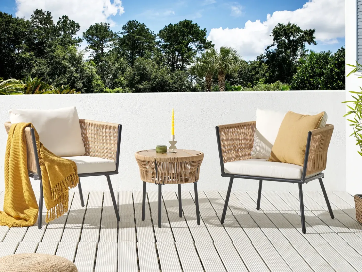 Set bistrot con cuscini GARGANO Rattan sintetico (PE) Naturale
