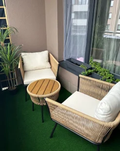 Set bistrot con cuscini GARGANO Rattan sintetico (PE) Naturale