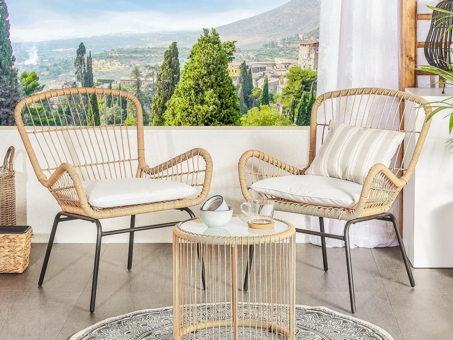 Set bistrot con cuscini LABICO Rattan sintetico (PE) Marrone chiaro