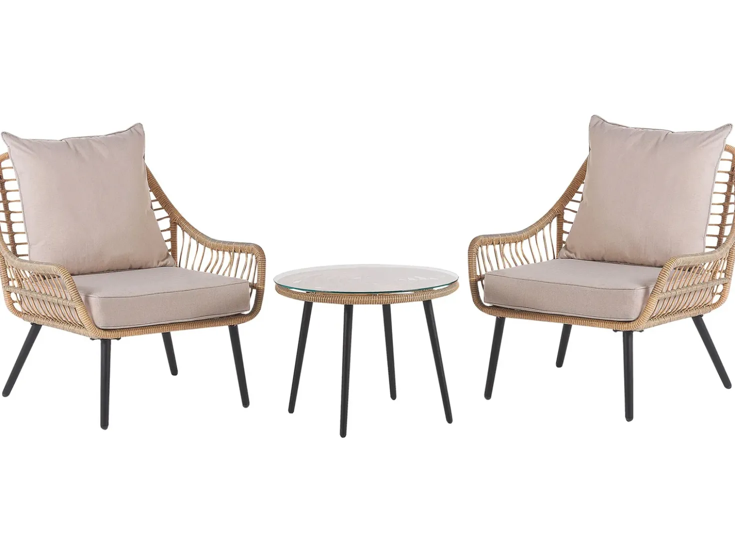 Set bistrot con cuscini LAURETO Rattan sintetico (PE) Naturale