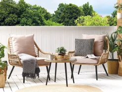 Set bistrot con cuscini LAURETO Rattan sintetico (PE) Naturale