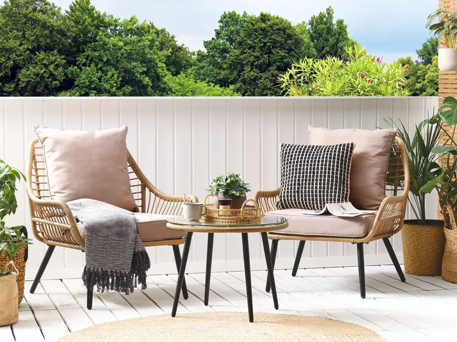Set bistrot con cuscini LAURETO Rattan sintetico (PE) Naturale
