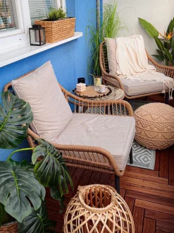 Set bistrot con cuscini LAURETO Rattan sintetico (PE) Naturale