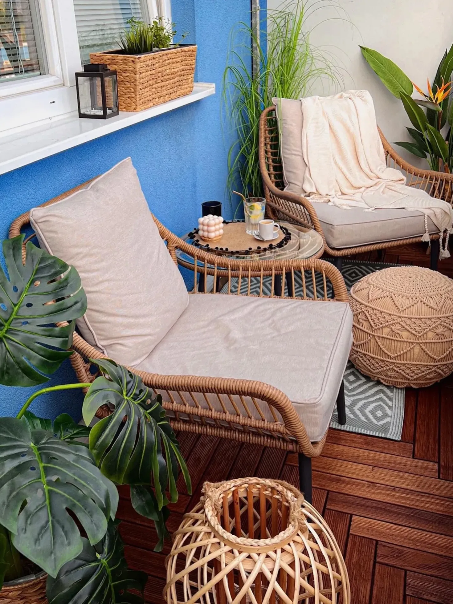 Set bistrot con cuscini LAURETO Rattan sintetico (PE) Naturale