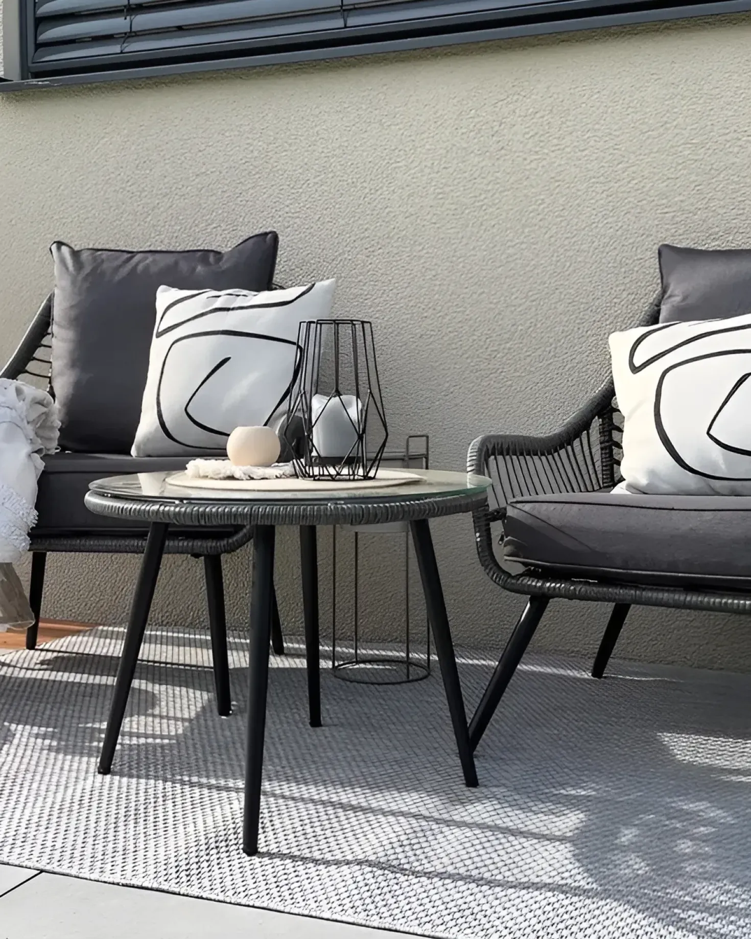 Set bistrot con cuscini LAURETO Rattan sintetico (PE) Grigio