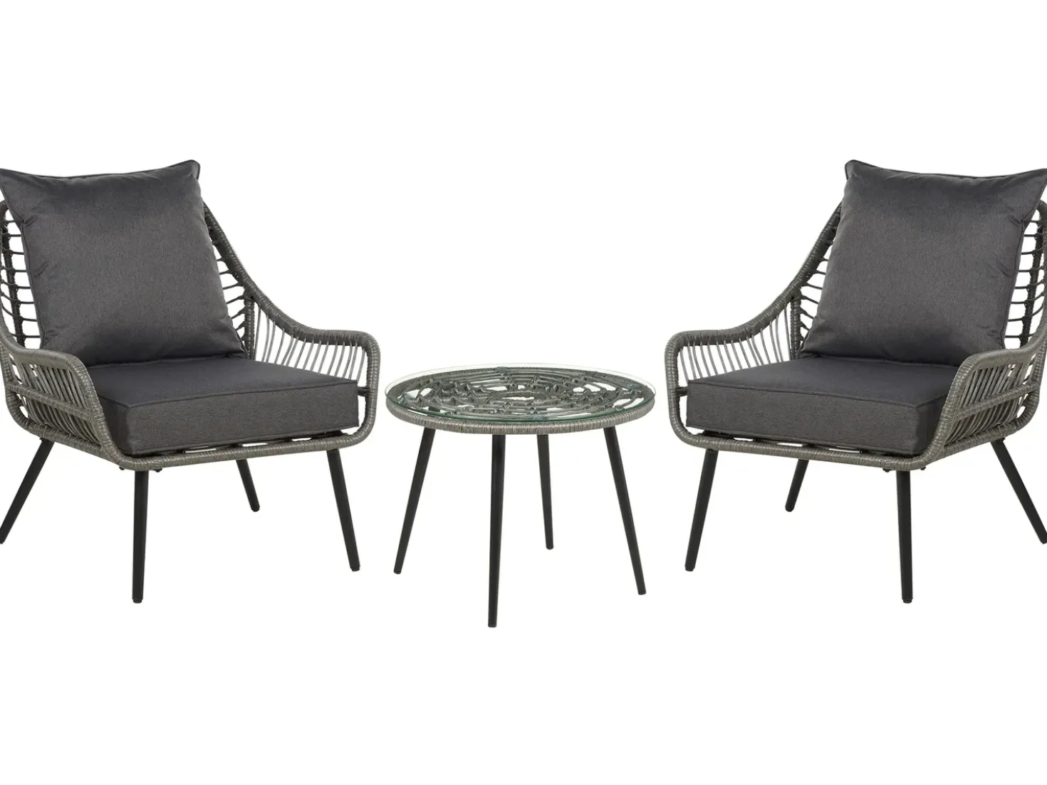 Set bistrot con cuscini LAURETO Rattan sintetico (PE) Grigio