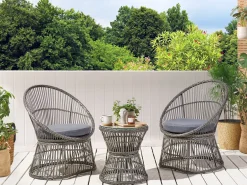 Set bistrot con cuscini MESYNA Rattan sintetico (PE) Tortora
