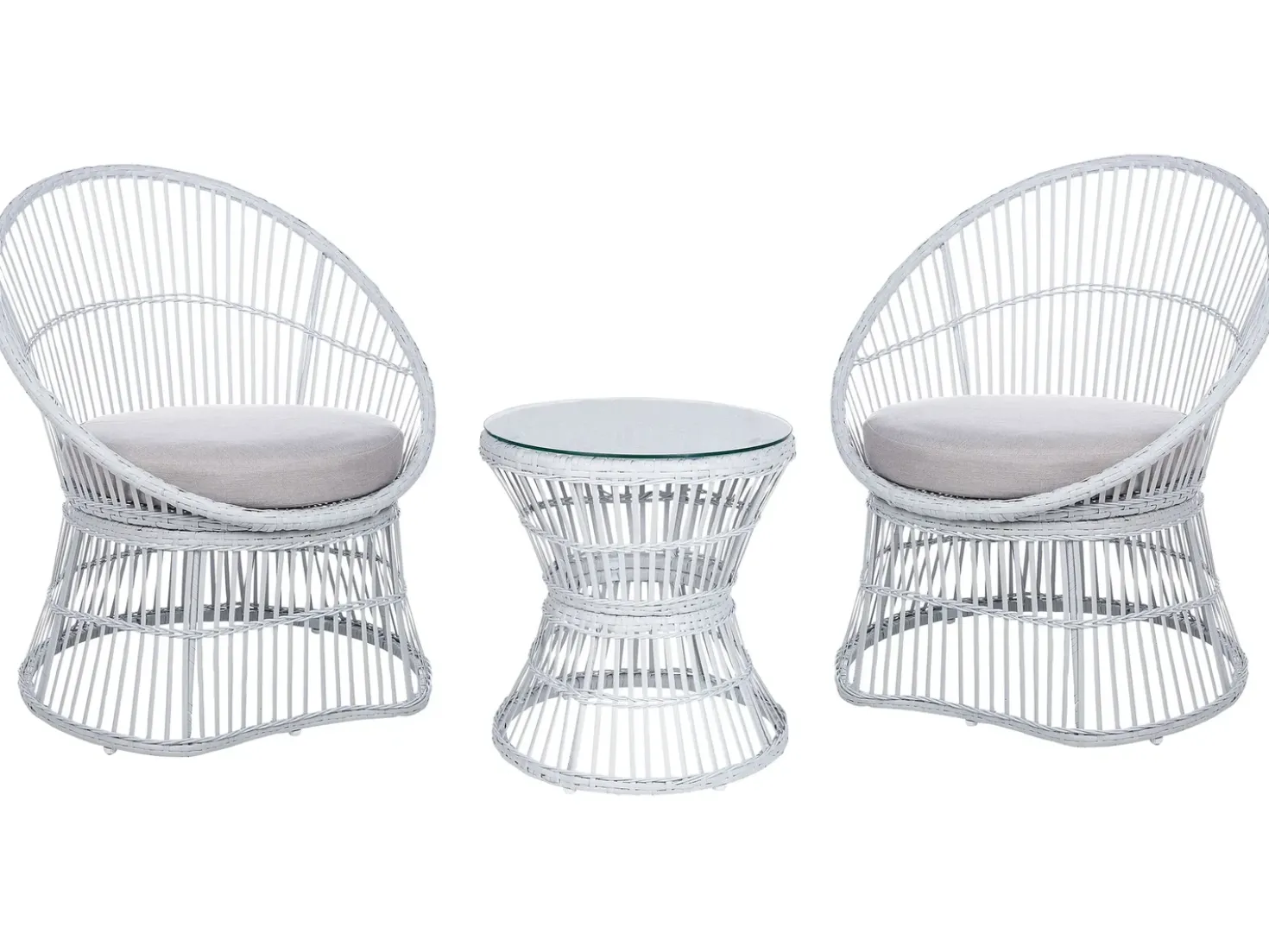 Set bistrot con cuscini MESYNA Rattan sintetico (PE) Bianco