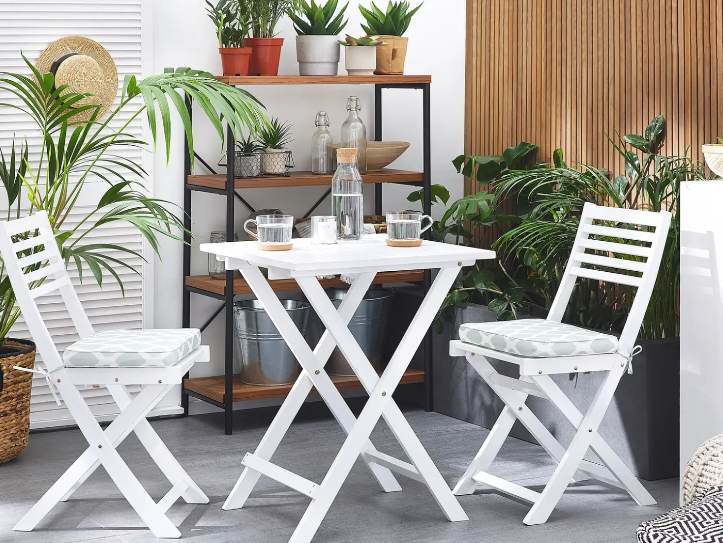 Set bistrot con cuscini Pieghevole FIJI Legno d'acacia Bianco