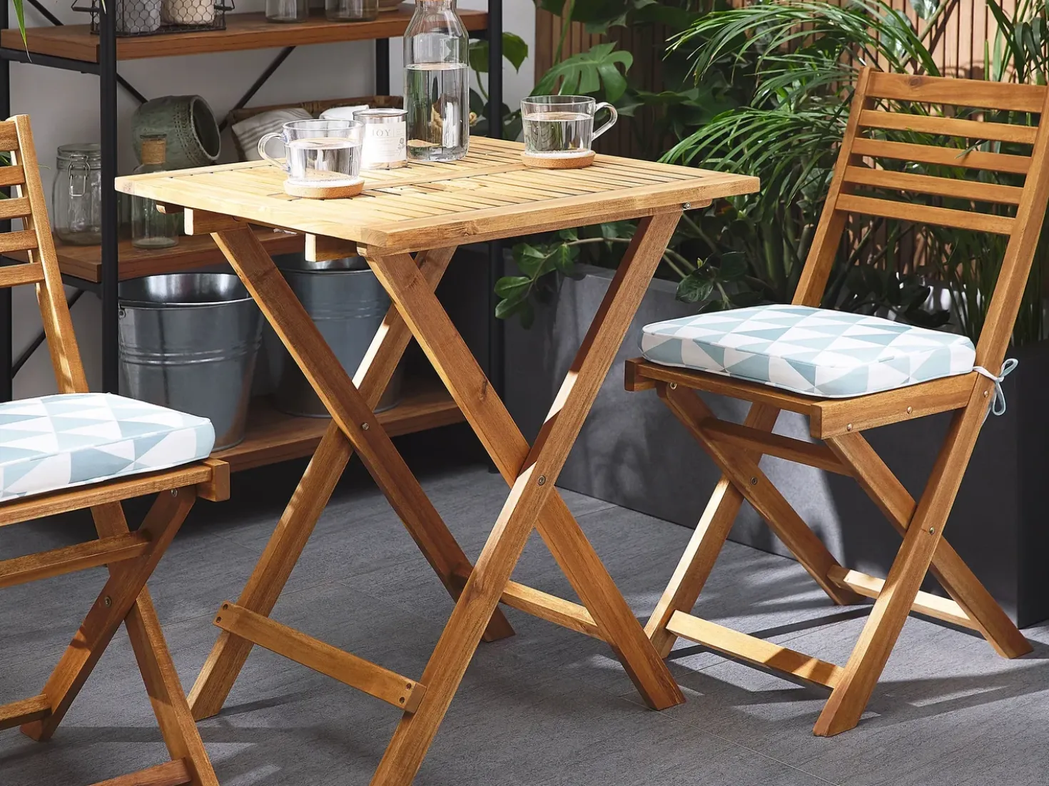 Set bistrot con cuscini Pieghevole FIJI Legno d'acacia Blu