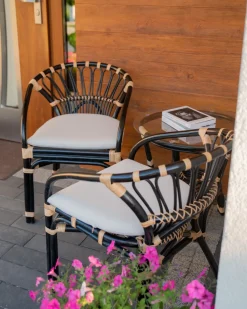 Set bistrot con cuscini PECORINI Rattan Nero