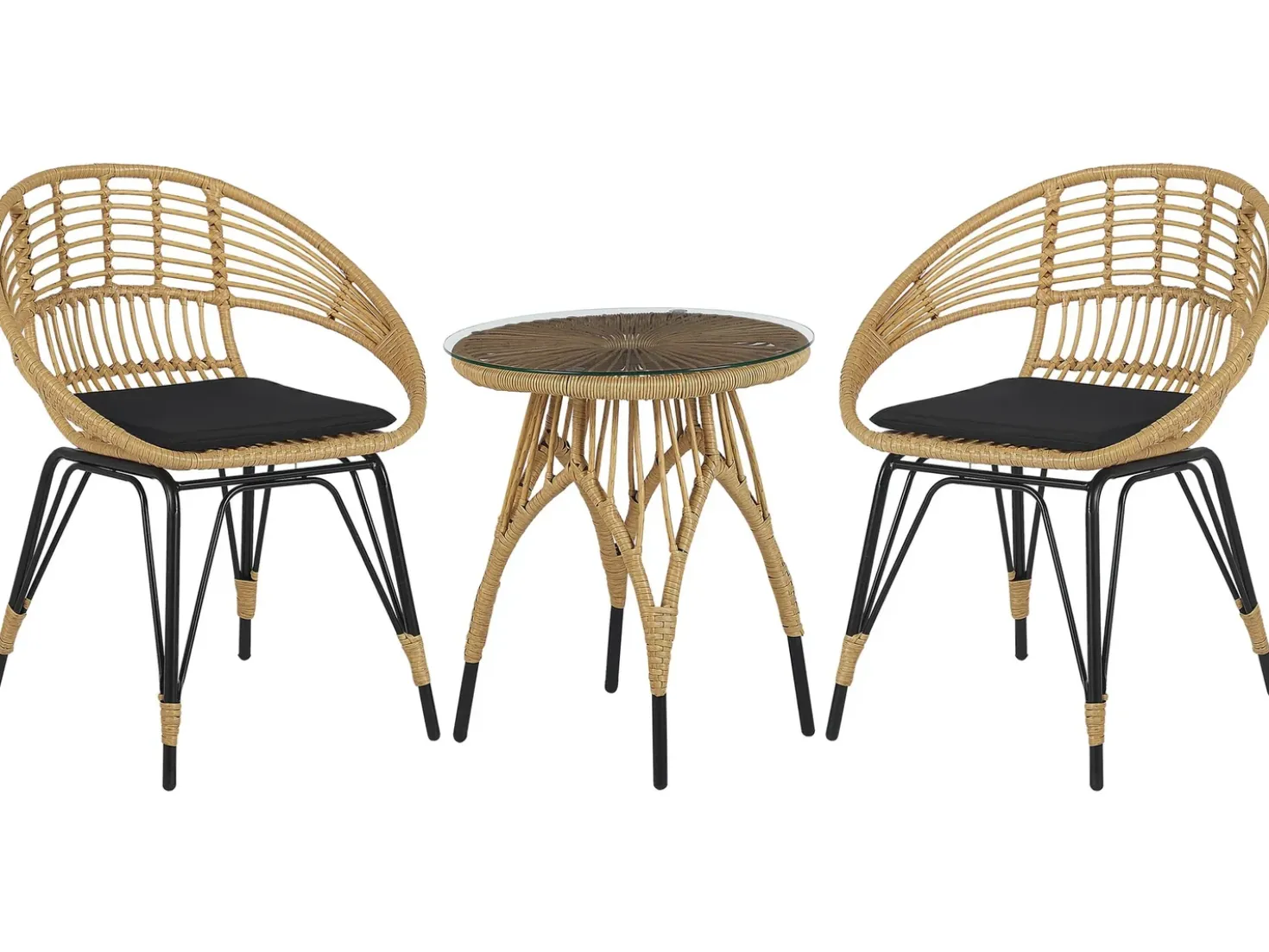 Set bistrot con cuscini PELLARO Rattan sintetico (PE) Nero