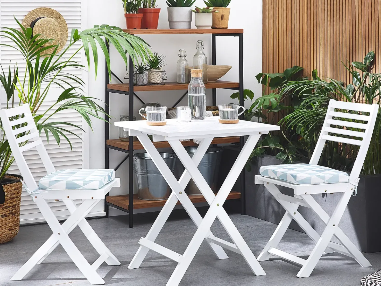 Set bistrot con cuscini Pieghevole FIJI Legno d'acacia Blu
