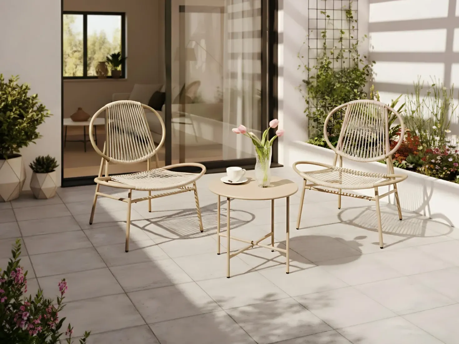 Set bistrot OVARO Rattan sintetico (PE) Beige