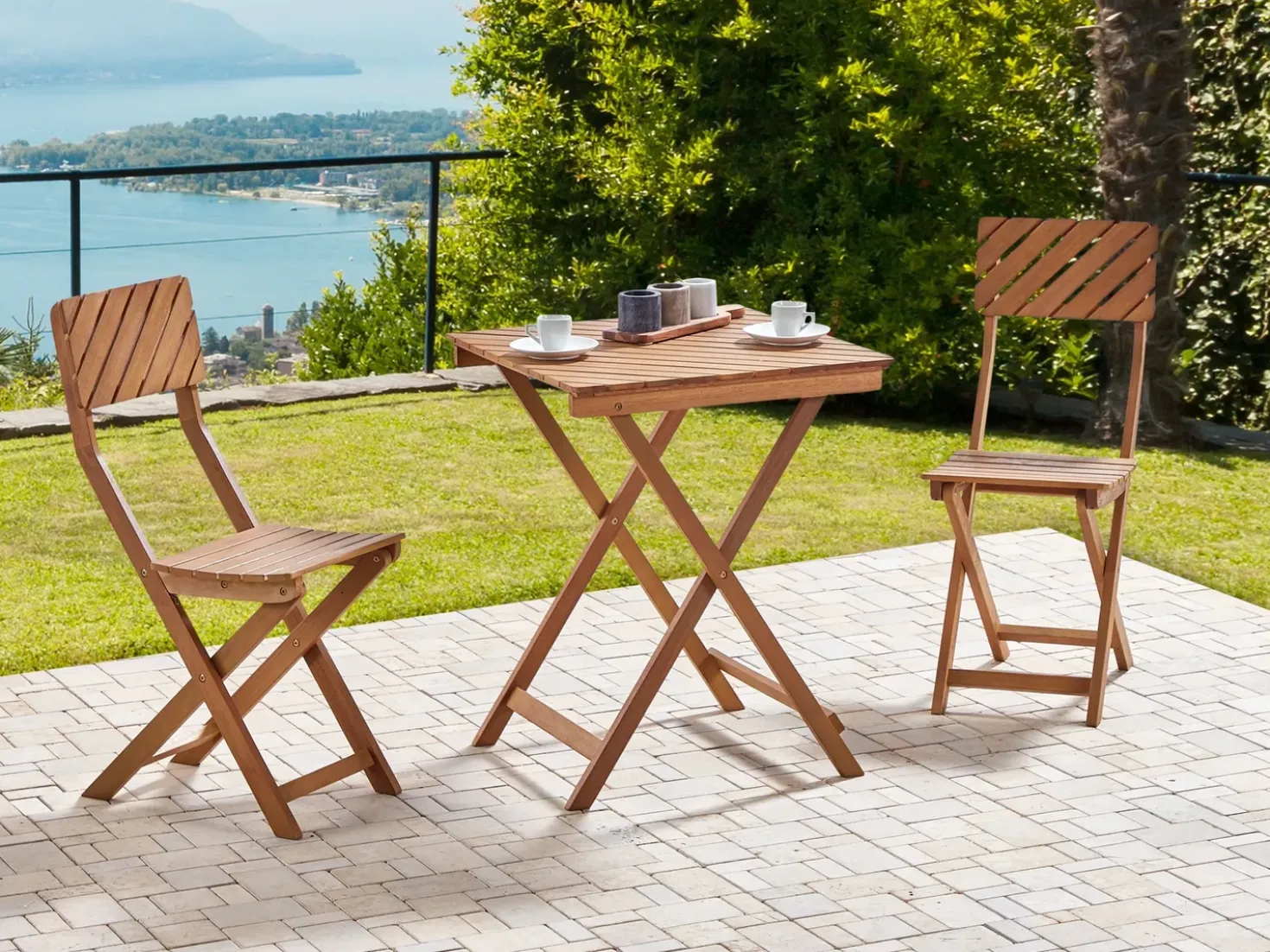 Set bistrot Pieghevole ARDORE Legno d'eucalipto Marrone