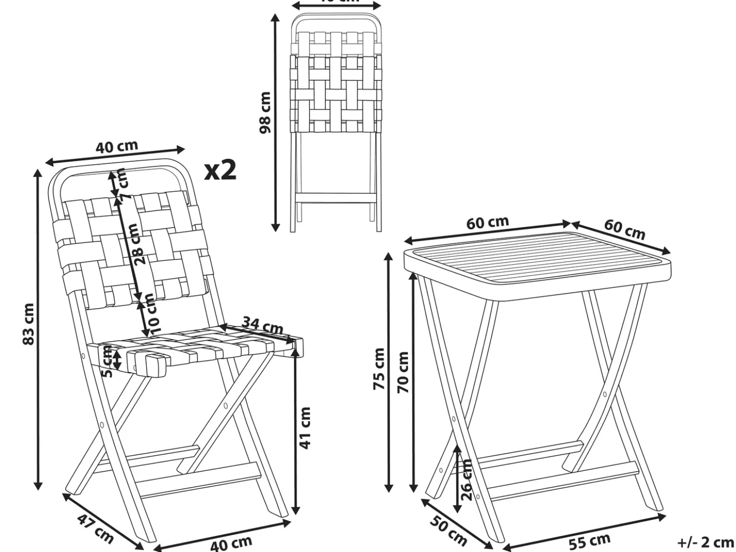Set bistrot Pieghevole CALCIANO Legno di acacia certificato Marrone