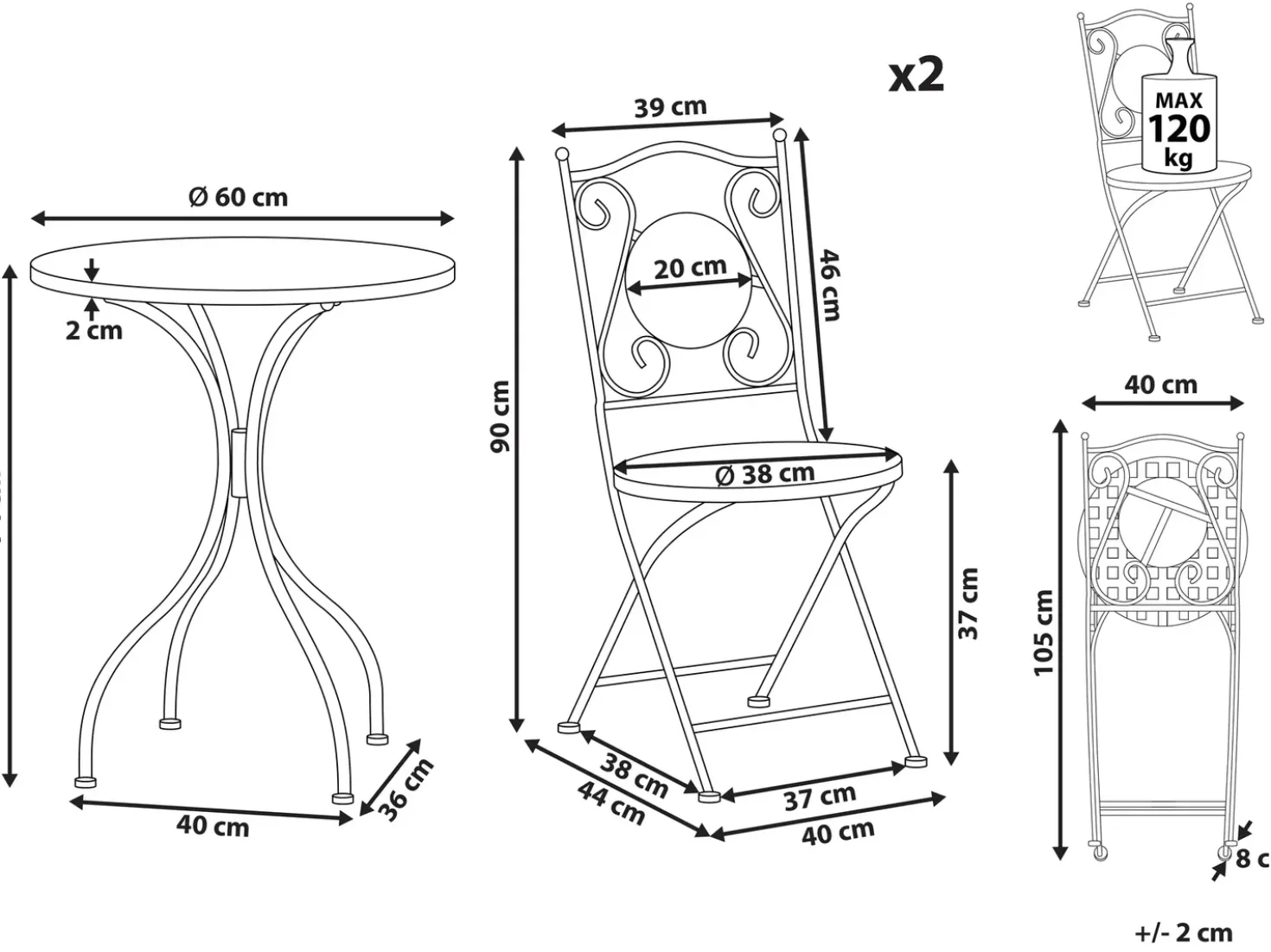 Set bistrot Pieghevole CASARIO Metallo Nero