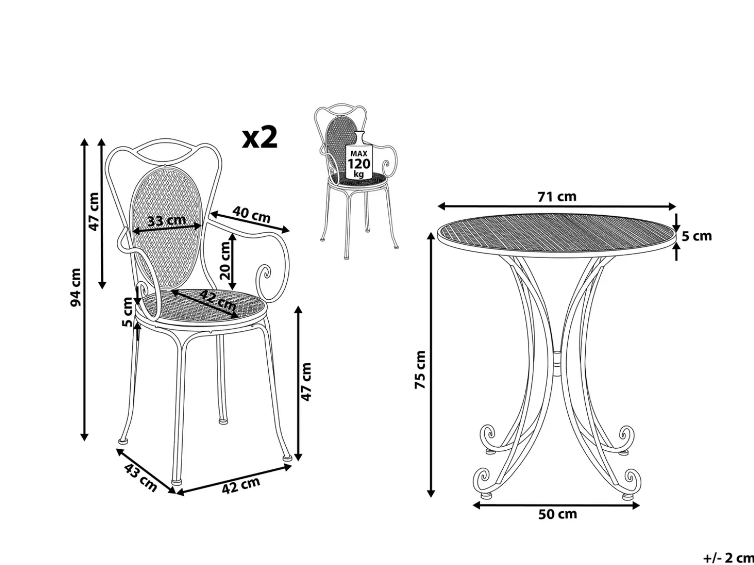 Set bistrot Pieghevole CILENTO Metallo Grigio