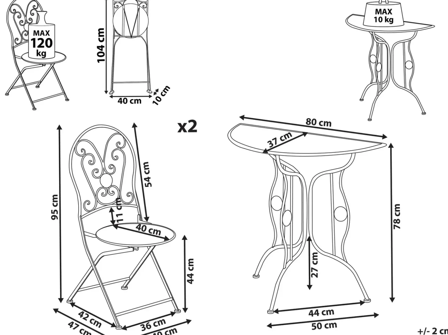 Set bistrot Pieghevole COGGIA Metallo Beige chiaro