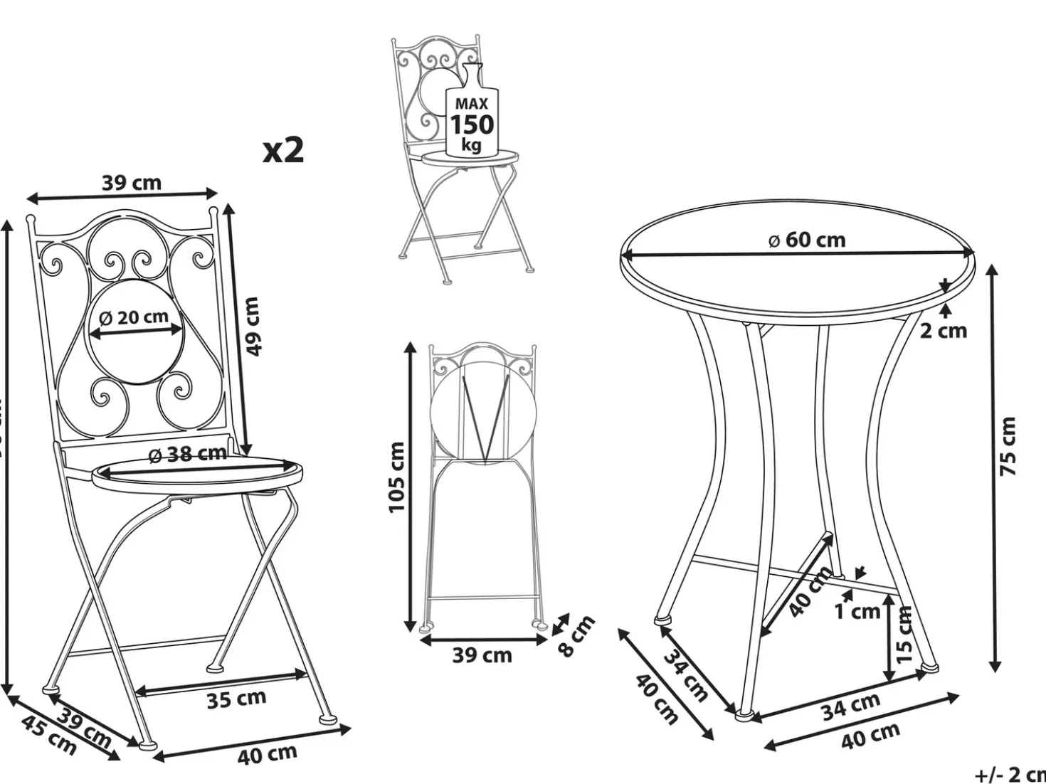 Set bistrot Pieghevole CORIANO Metallo Nero