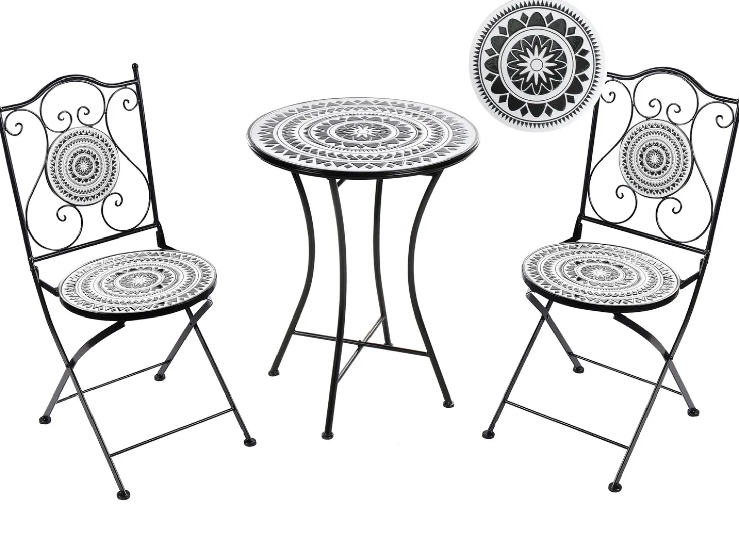 Set bistrot Pieghevole COMISO Metallo Nero/Bianco