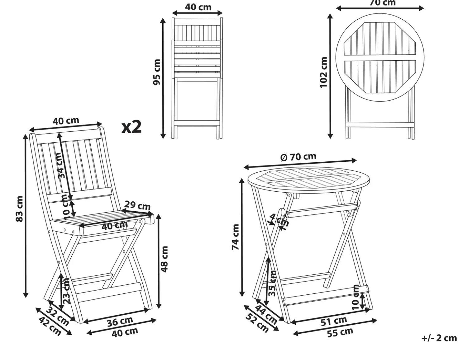 Set bistrot Pieghevole FEBBIO Legno di acacia certificato Marrone