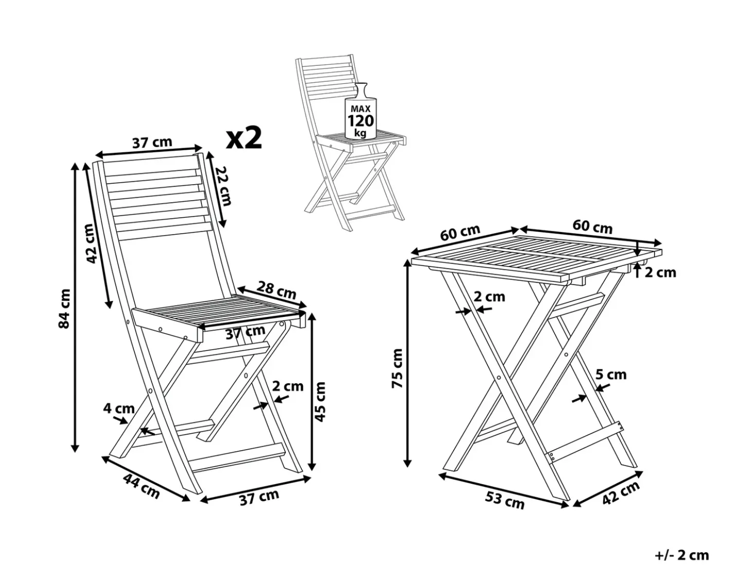 Set bistrot Pieghevole FIJI Legno d'acacia Marrone chiaro