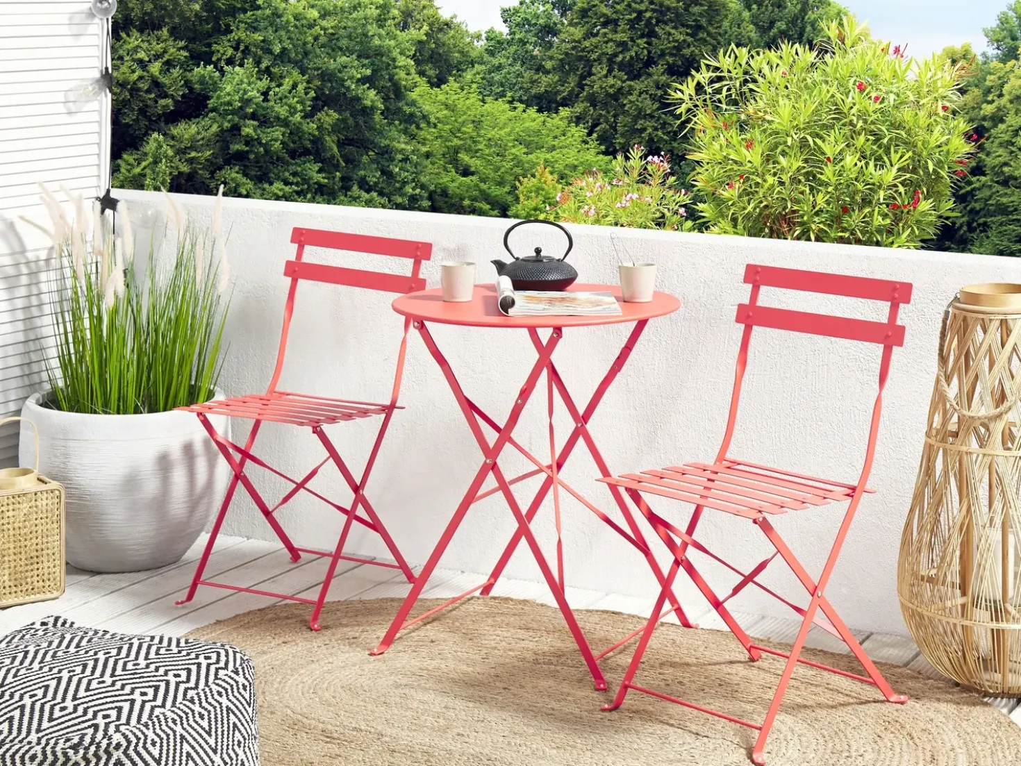 Set bistrot Pieghevole FIORI Metallo Rosso