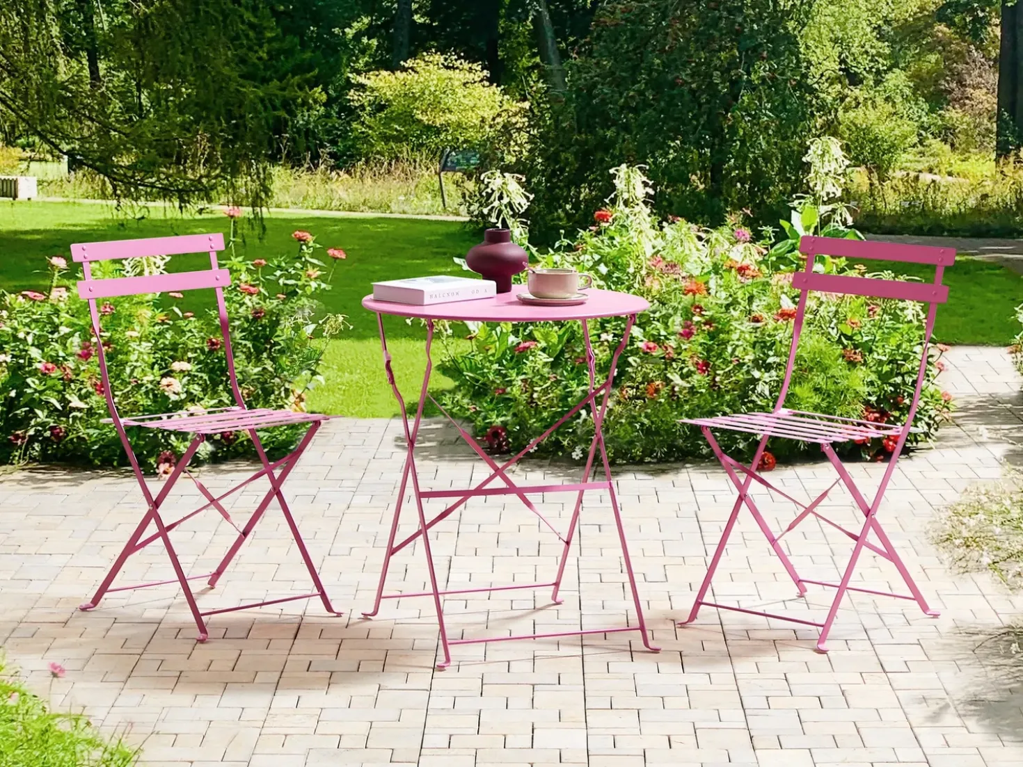 Set bistrot Pieghevole FIORI Metallo Rosa