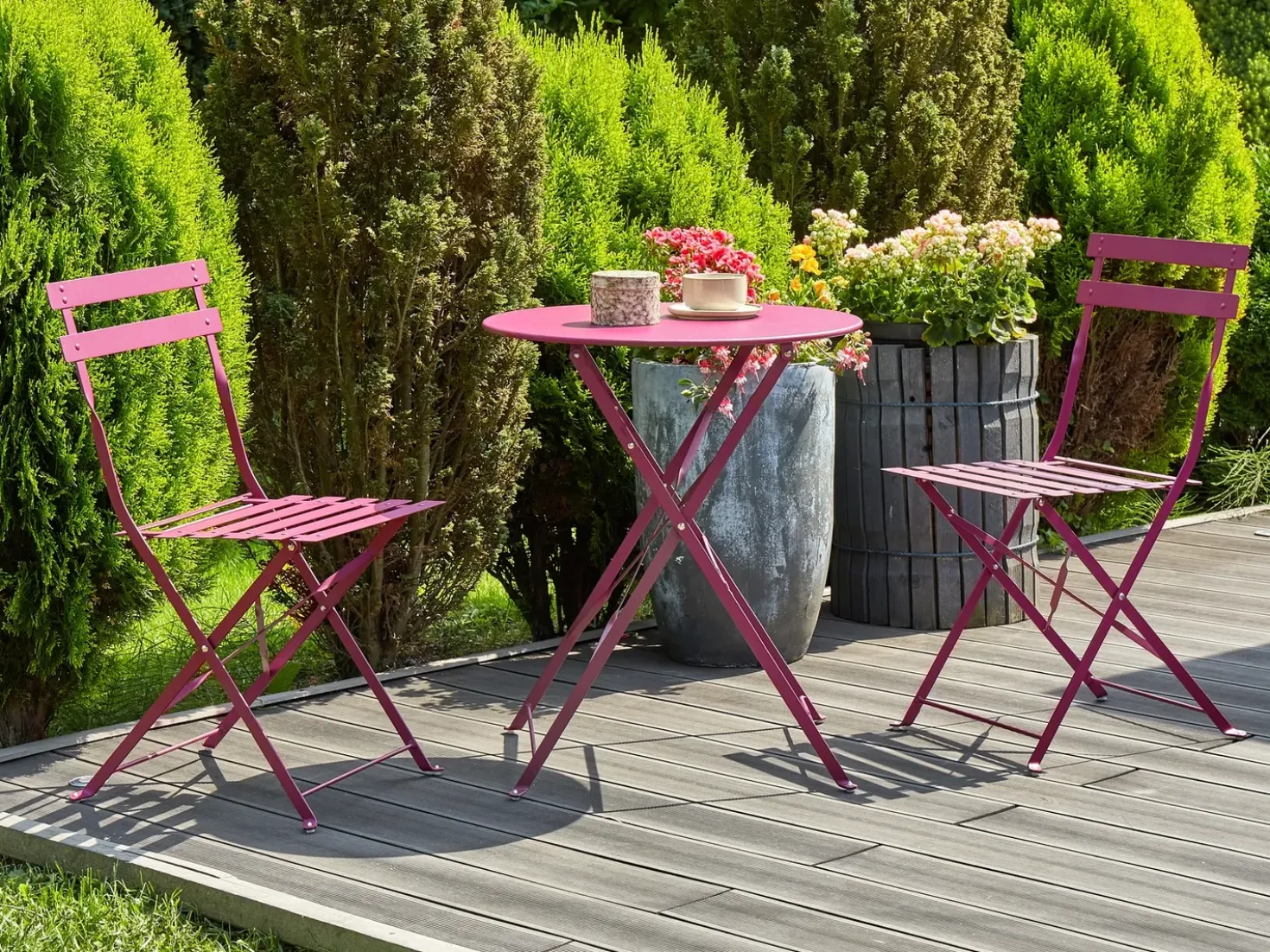 Set bistrot Pieghevole FIORI Metallo Bordeaux