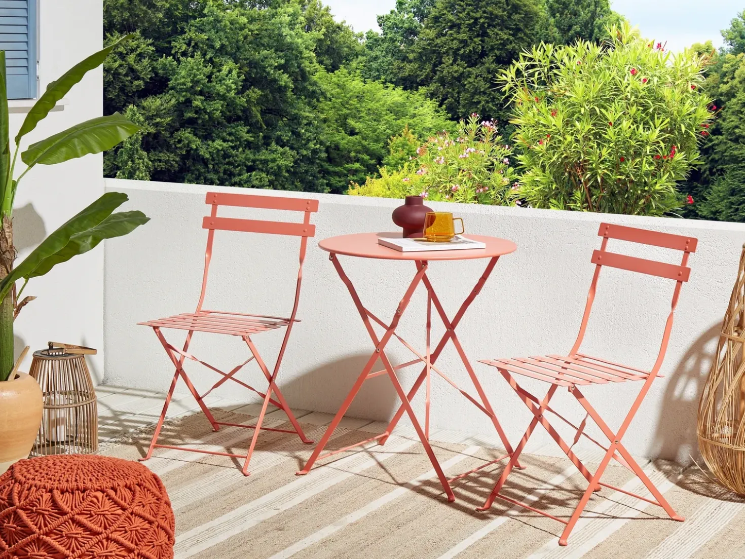 Set bistrot Pieghevole FIORI Metallo Corallo