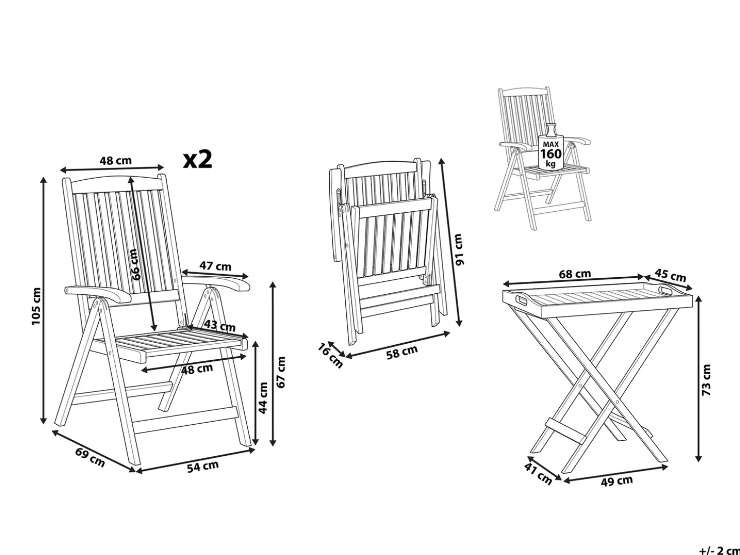 Set bistrot Pieghevole JAVA Legno d'acacia Marrone chiaro