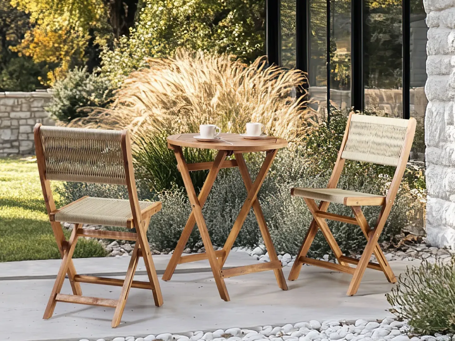 Set bistrot Pieghevole PROSSEDI Legno d'acacia Beige