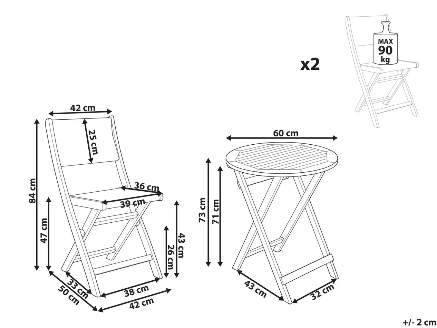 Set bistrot Pieghevole PROSSEDI Legno d'acacia Verde