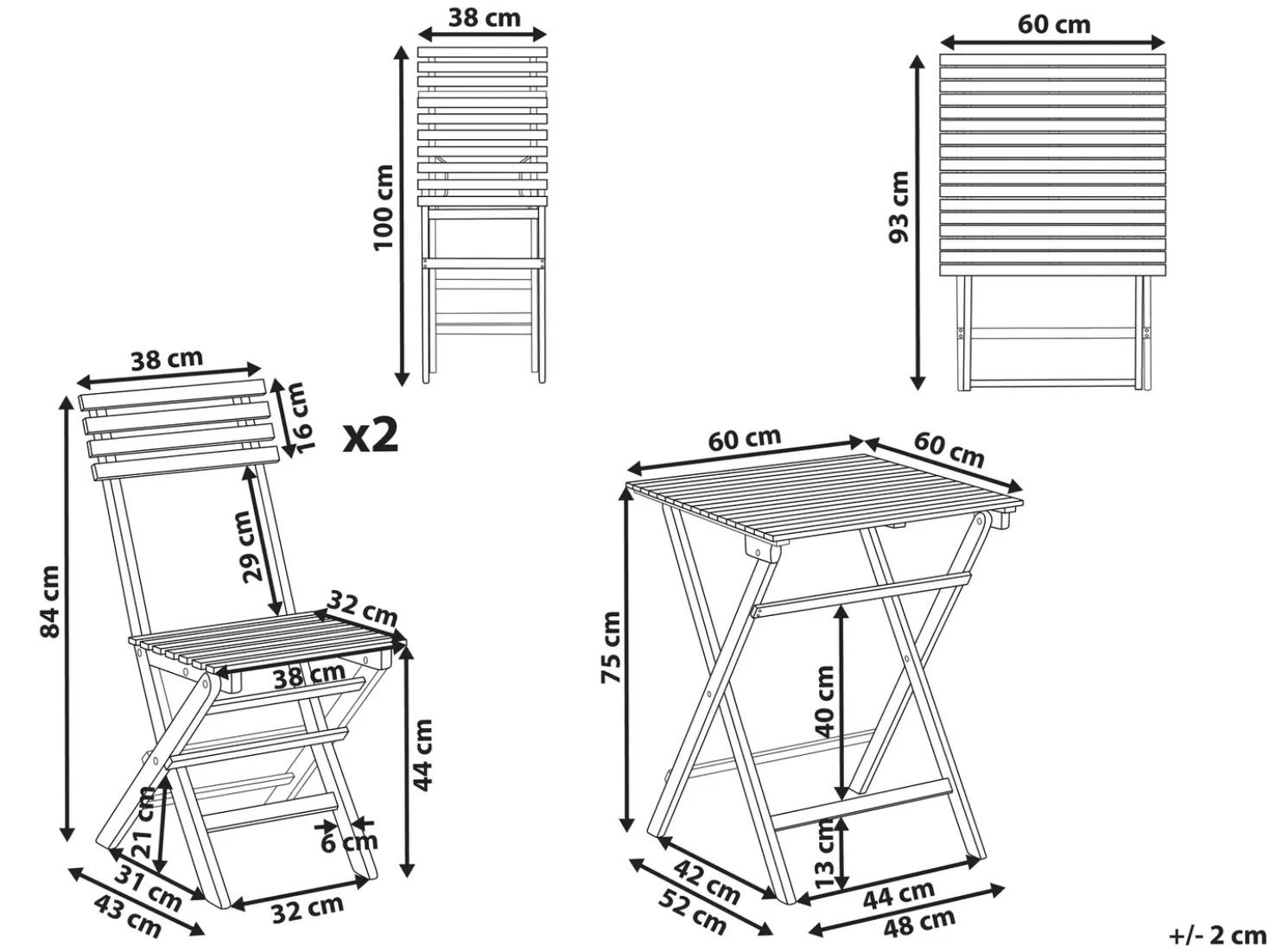 Set bistrot Pieghevole SOLAROLO Legno di acacia certificato Marrone