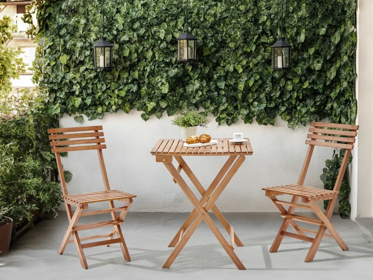 Set bistrot Pieghevole SOLAROLO Legno di acacia certificato Marrone