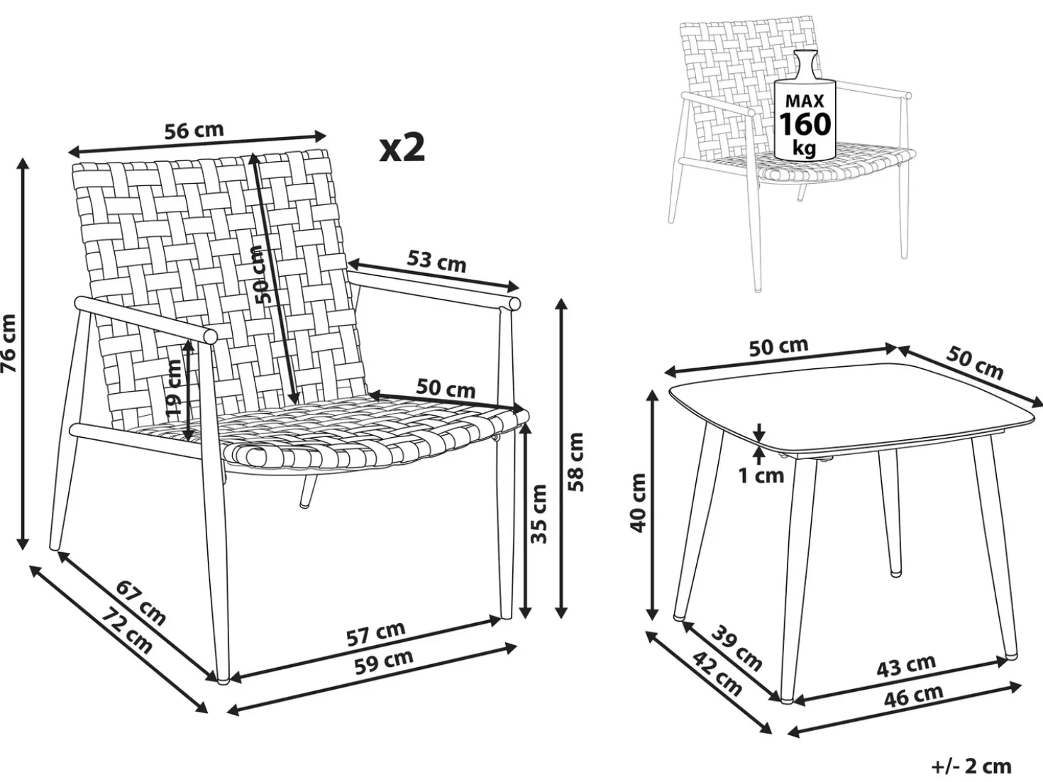 Set bistrot ZIRIA Rattan sintetico (PE) Marrone