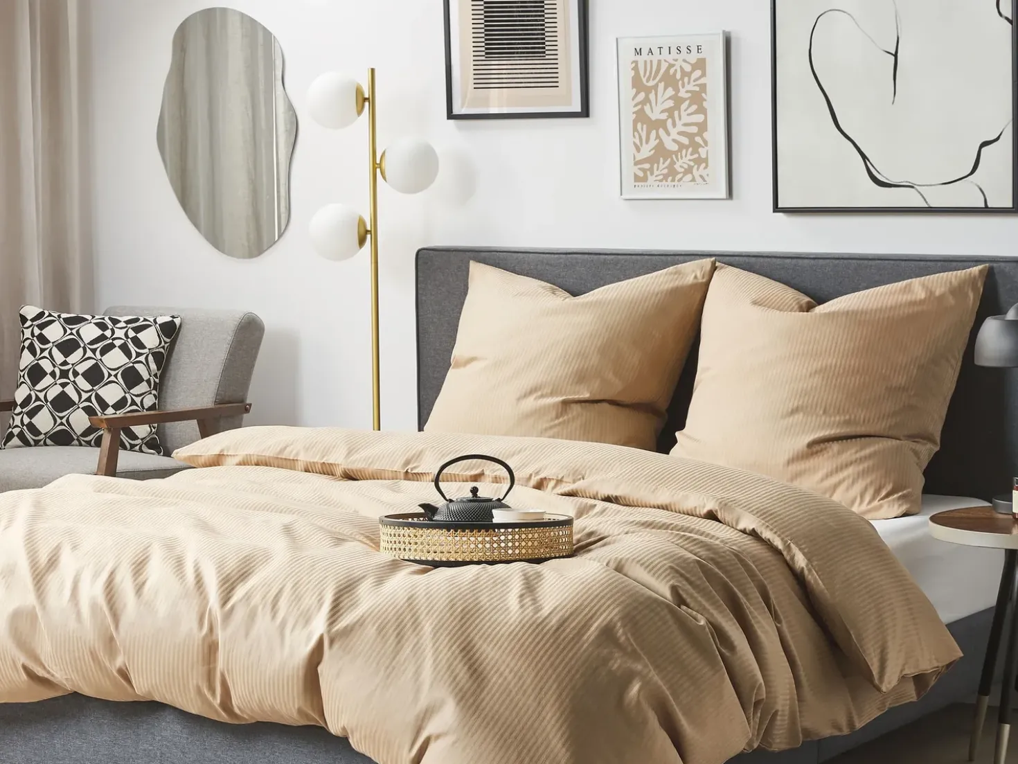 Set Copripiumino AVONDALE Raso di Cotone 155 x 220 cm Beige