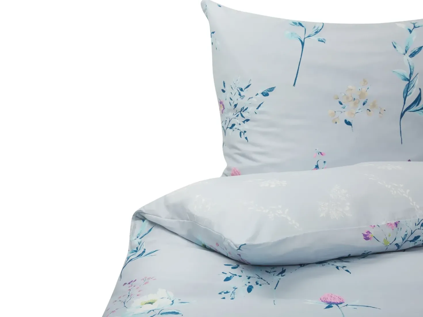 Set Copripiumino EVERGREEN Raso di Cotone 220 x 240 cm Azzurro