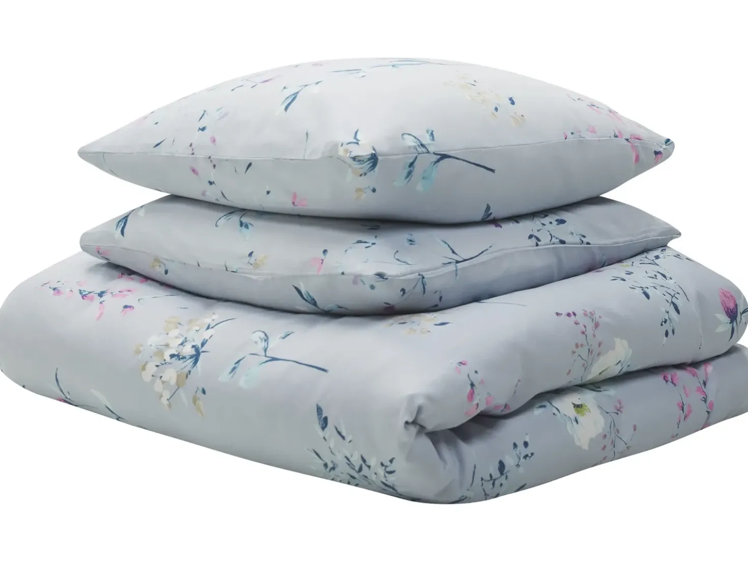 Set Copripiumino EVERGREEN Raso di Cotone 220 x 240 cm Azzurro