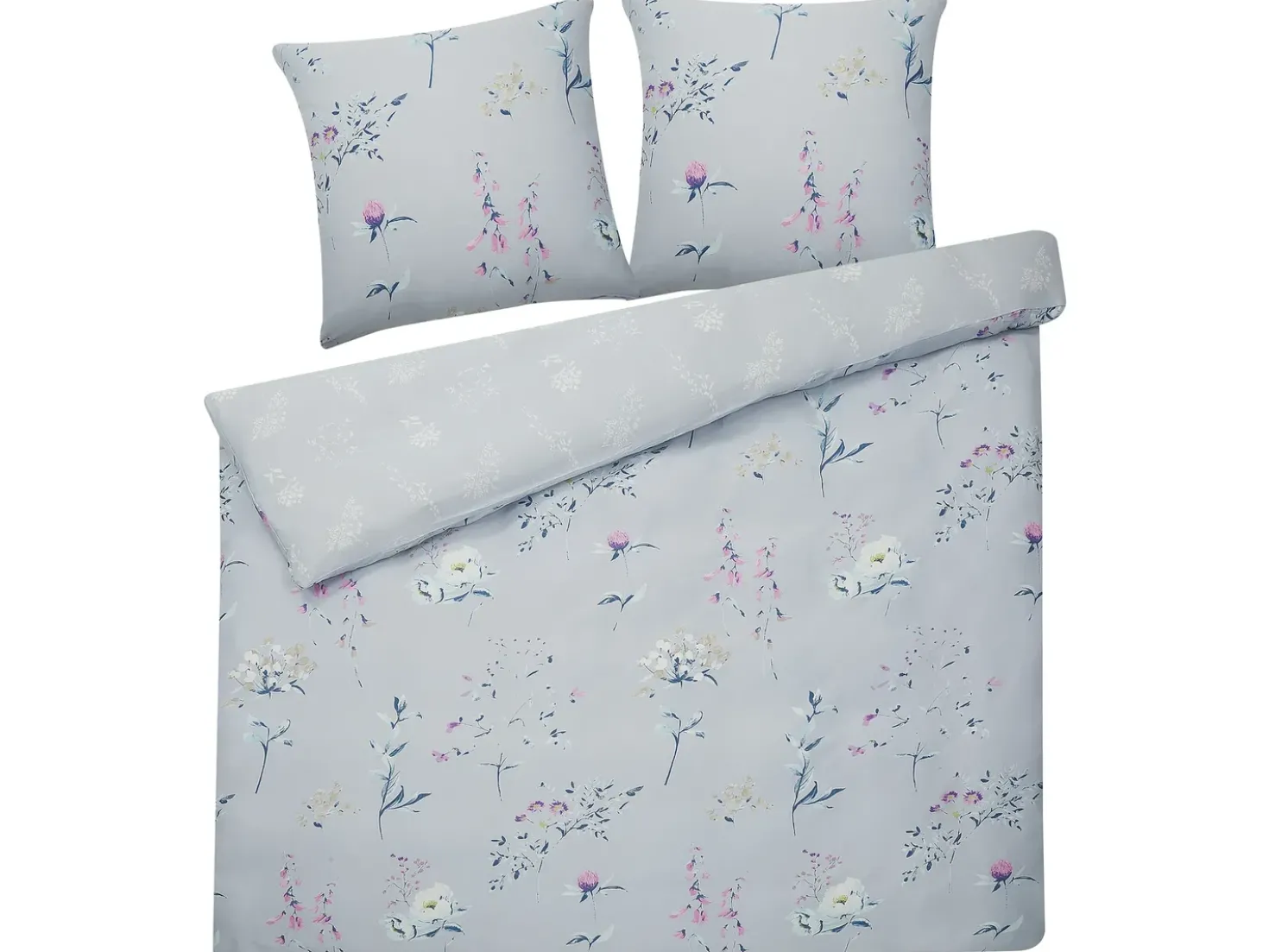 Set Copripiumino EVERGREEN Raso di Cotone 220 x 240 cm Azzurro