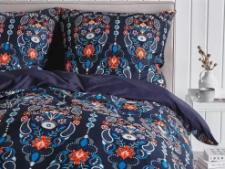 Set Copripiumino MADRONA Raso di Cotone 135 x 200 cm Blu scuro