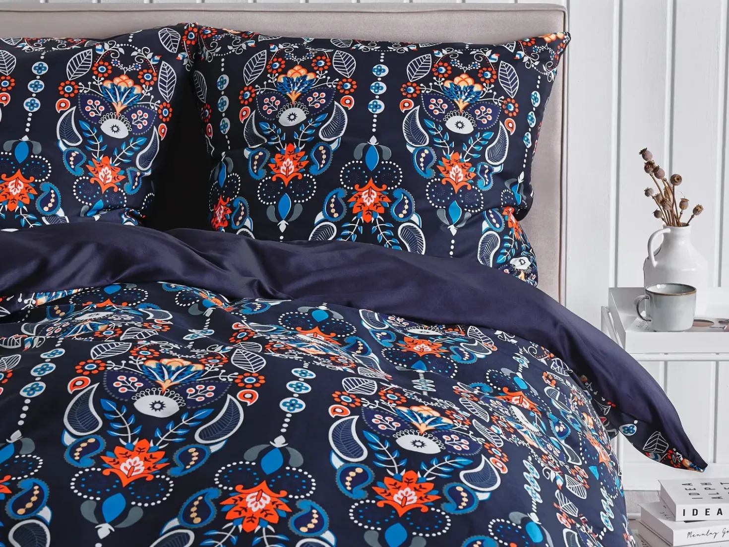 Set Copripiumino MADRONA Raso di Cotone 135 x 200 cm Blu scuro