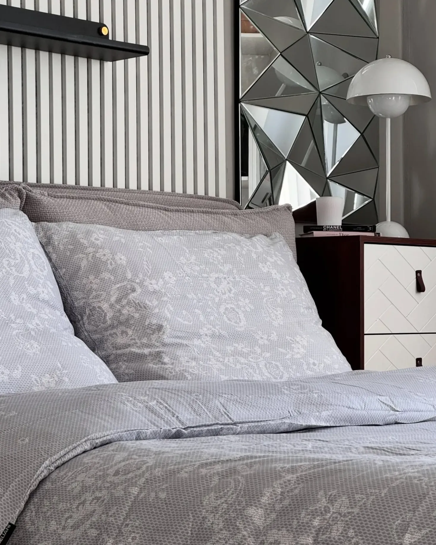 Set Copripiumino MORNINGSIDE Raso di Cotone 135 x 200 cm Grigio