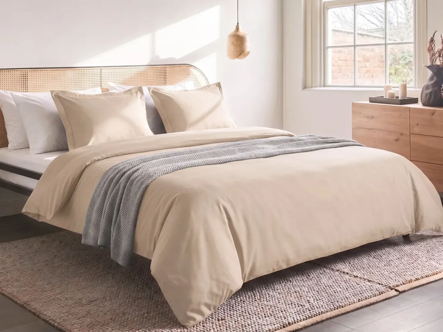 Set Copripiumino PARKROSE Raso di Cotone 220 x 240 cm Beige