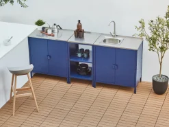 Set cucina da esterno 3 elementi con lavello VILAMA Metallo Blu