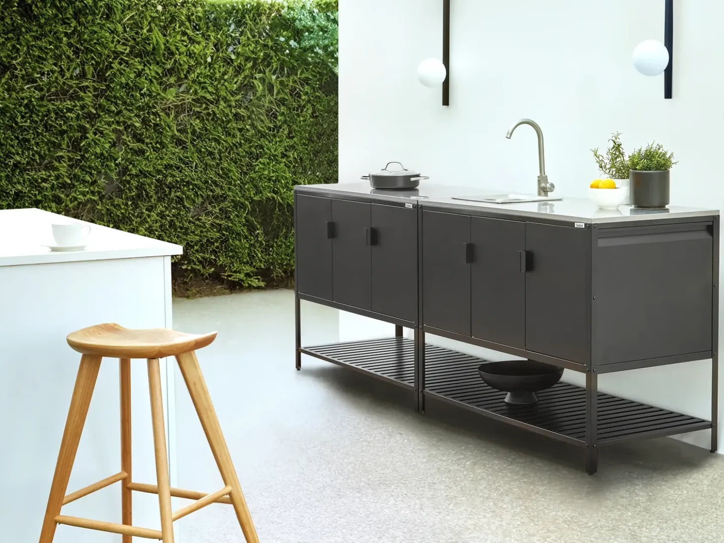 Set cucina da esterno 2 elementi con lavello MAENZA Metallo Nero